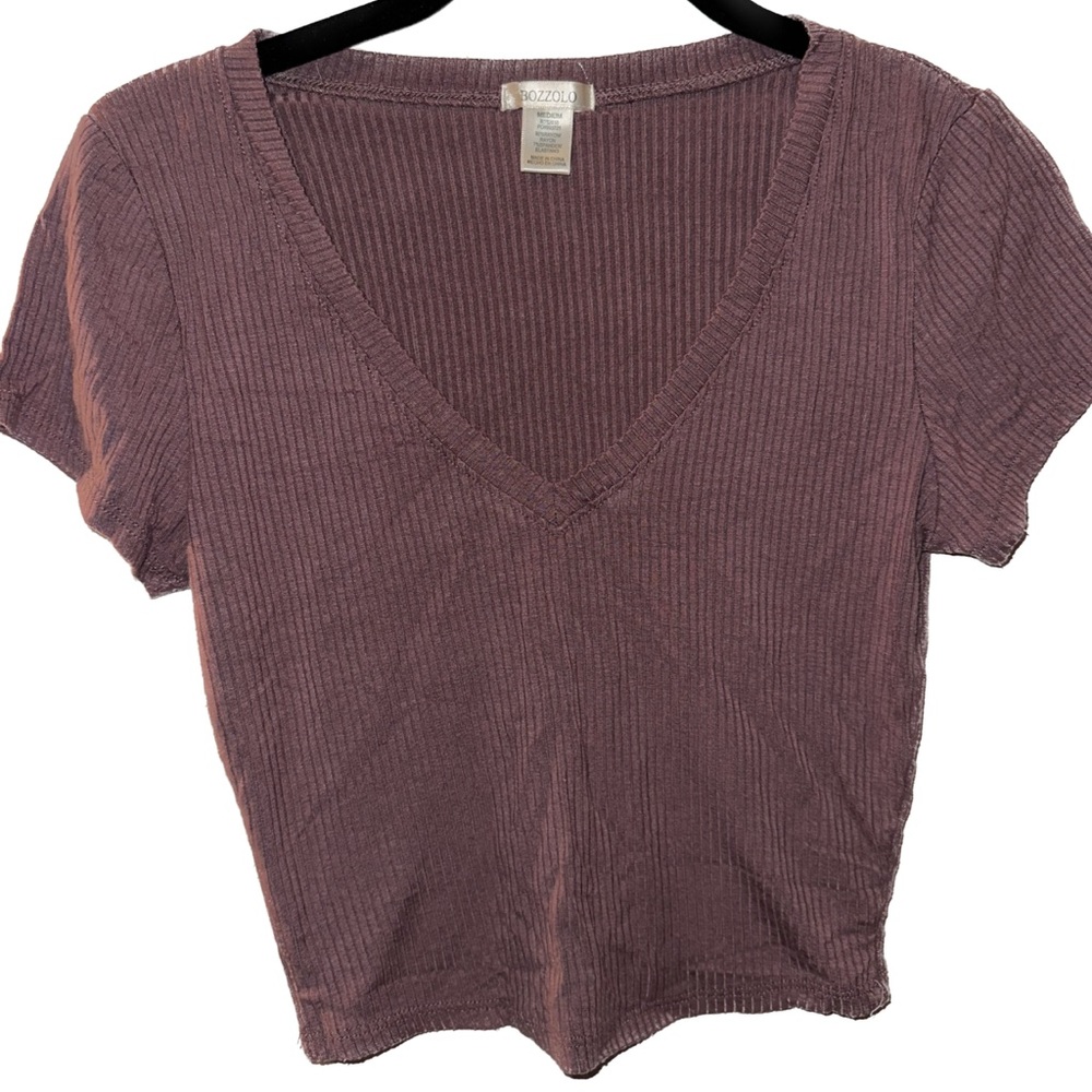 Bozzolo Purple Ribbed Cropped T-Shirt